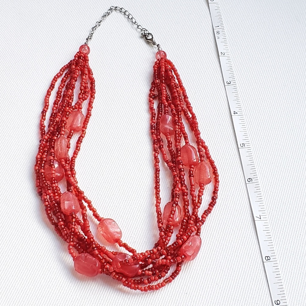 Red Beaded Layered Necklace